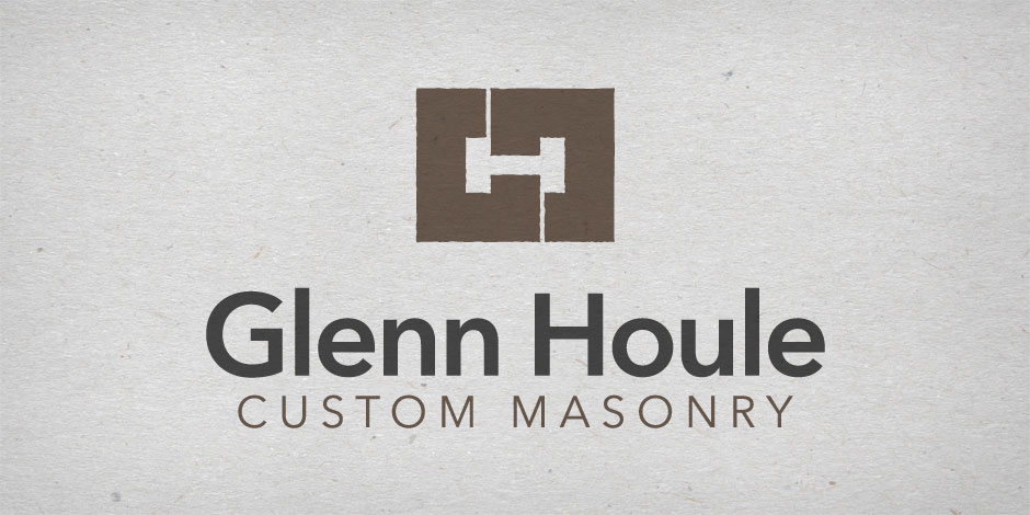 Logo for "Glenn Houle Custom Masonry" featuring a stylized brown masonry block design above the company name in black text.