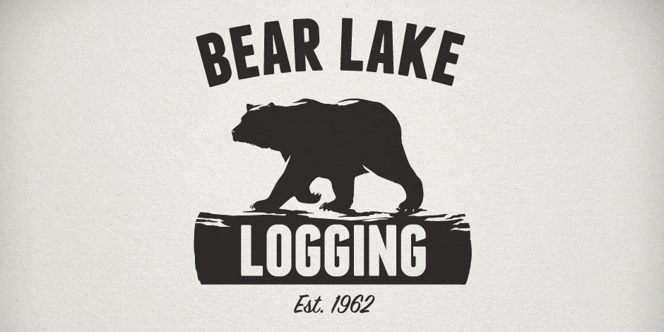 Logo of Bear Lake Logging featuring a silhouette of a bear on a log, with the text "BEAR LAKE LOGGING Est. 1962" in bold characters above and below the image.