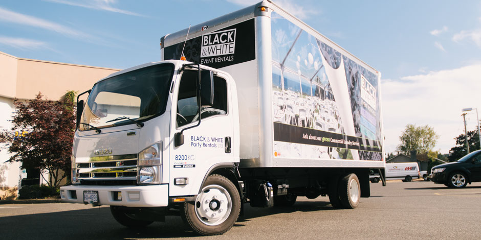 Black and White Event Rentals Van