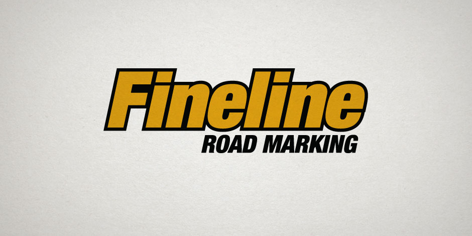 The image features the text "Fineline Road Marking" in bold yellow and black letters on a plain background.