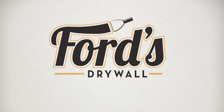Logo for Ford's Drywall featuring the company name in large, stylized font with an illustration of a drywall knife above the text.