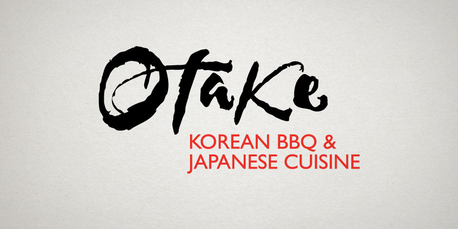 Logo reading "Otake" in black brushstroke script with "Korean BBQ & Japanese Cuisine" in smaller red text below it, on a white background.